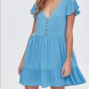 Forever 21 Women's Flounce Button-Front Mini Dress in Green Medium